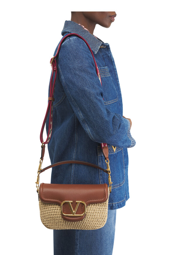 Valentino Garavani All Time Natural & Saddle Raffia Shoulder Bag - view 2