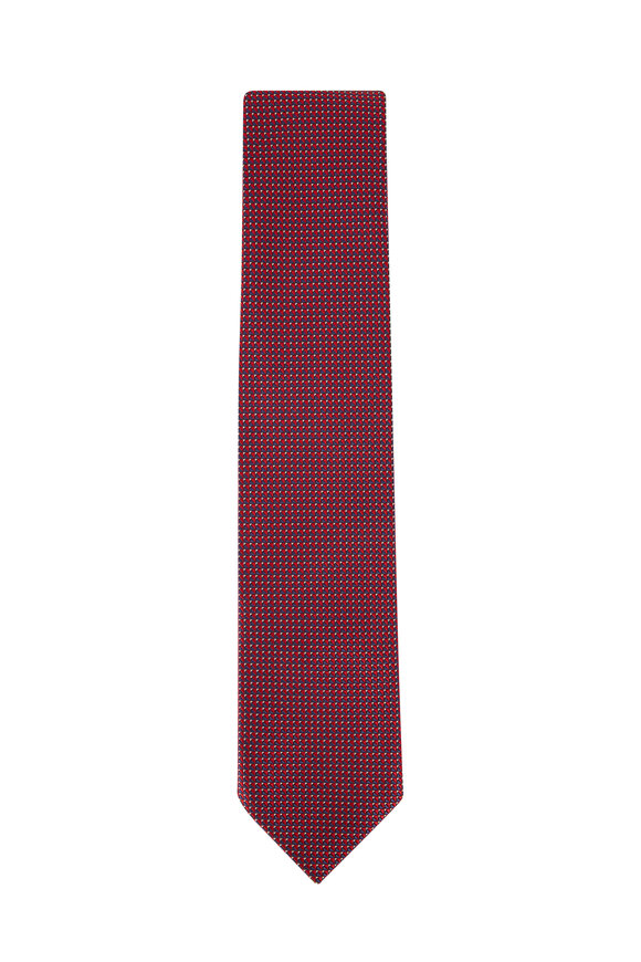 Brioni - Red & Blue Geometric Print Silk Necktie