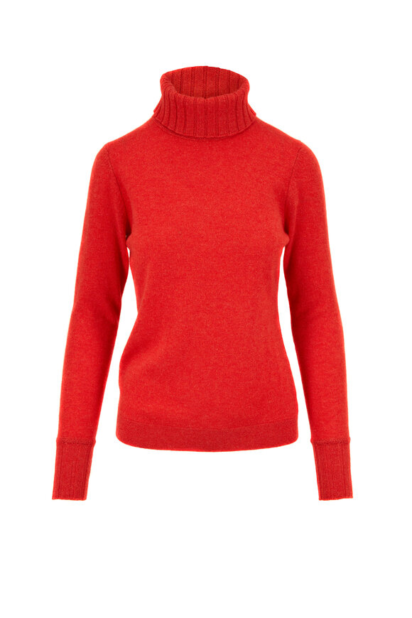 Kinross - Valencia Red Cashmere Chunky Trim Turtleneck