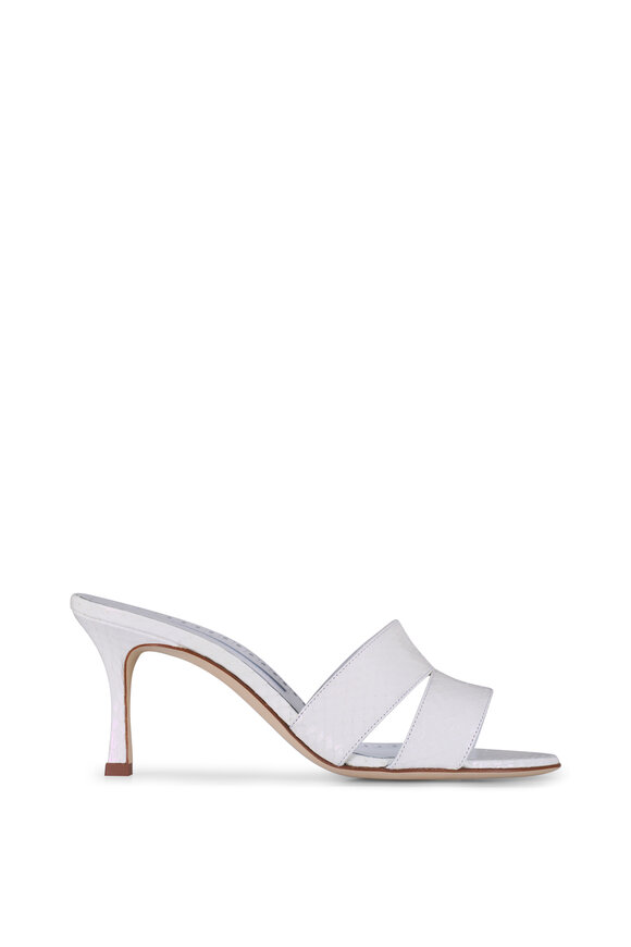 Manolo Blahnik Iacopo White Elaphe Sandal, 70mm - view 3