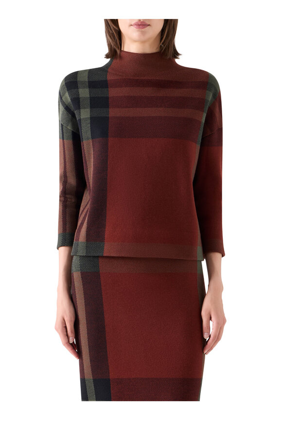 Akris Punto Black & Copper Merino Wool Jacquard Check Sweater - view 2