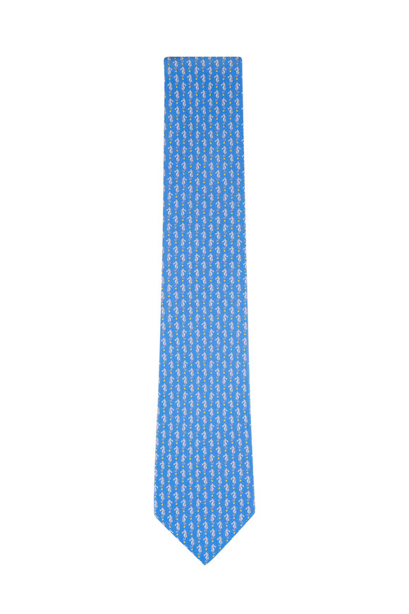 Ferragamo Light Blue Seahorse Print Silk Necktie - view 1