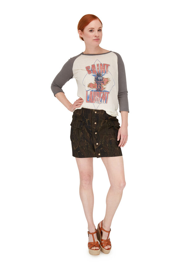 Saint Laurent - Military Green Camo Snap Front Mini Skirt