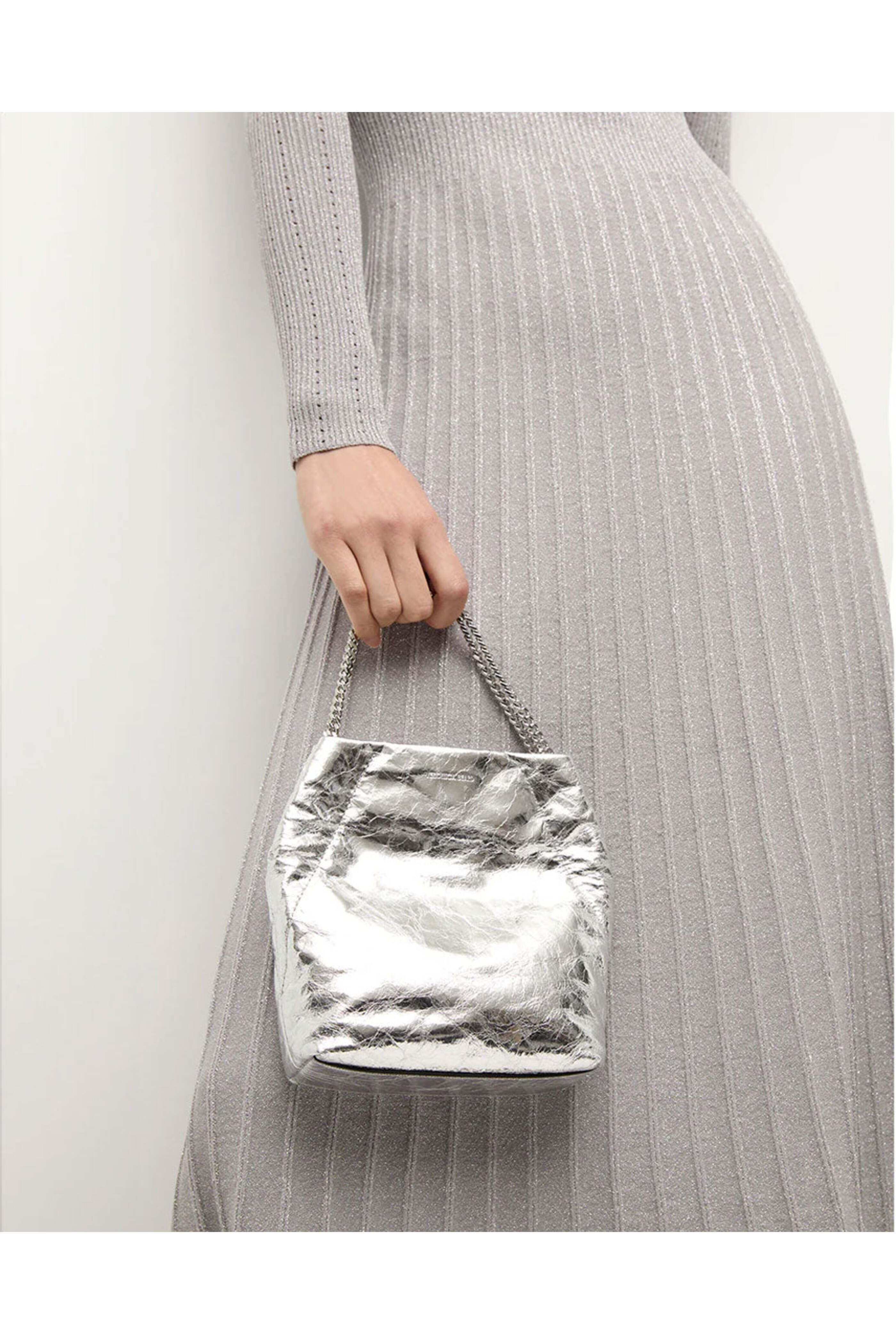Veronica Beard - Small Metallic Slouch Shoulder Bag in Silver