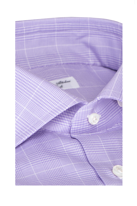 Cesare Attolini Purple Glen Plaid Cotton Sport Shirt - view 2