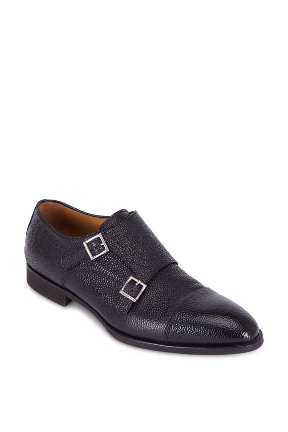 Di Bianco - Black Grained Leather Double-Monk Shoe