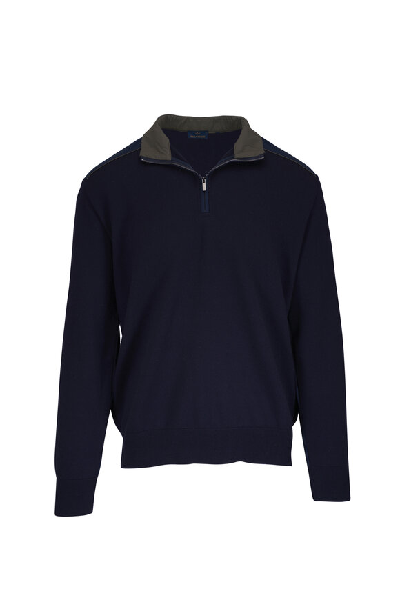 Paul & Shark Navy Wool Quarter Zip Pullover