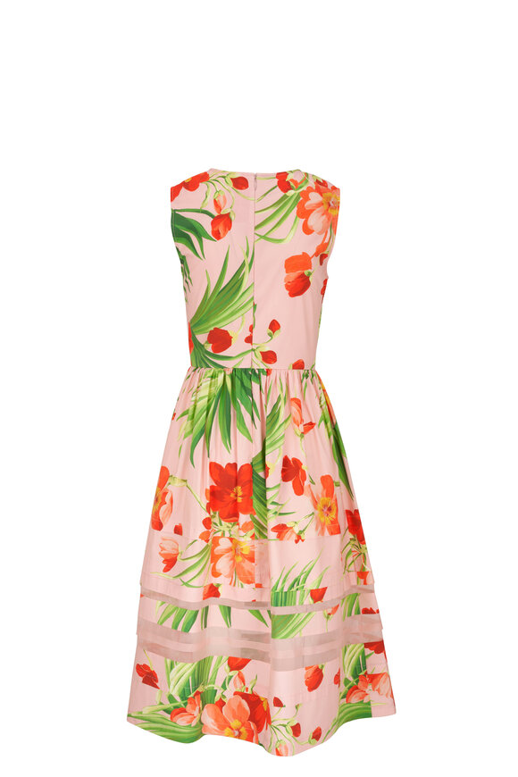 Carolina Herrera - Shell Pink Multi Floral A-Line Midi Dress 