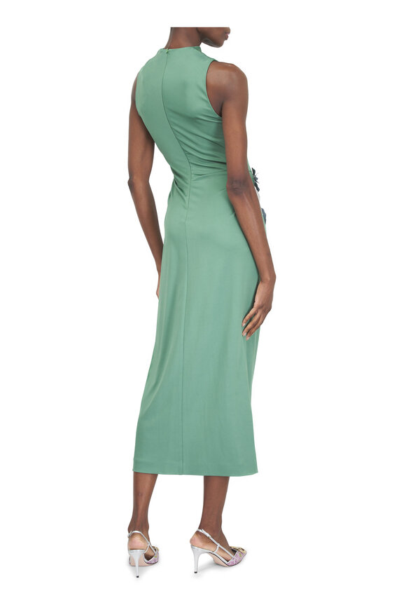 Lela Rose 3D Metallic Embroidered Sage Satin Column Dress - view 4