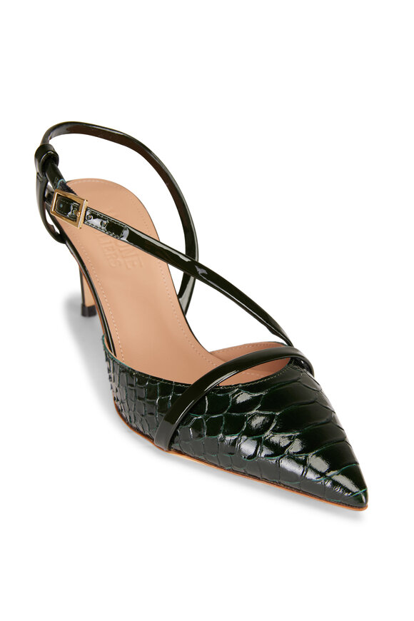Malone Souliers Valeria Embossed Evergreen Leather Sandal, 70mm - view 1