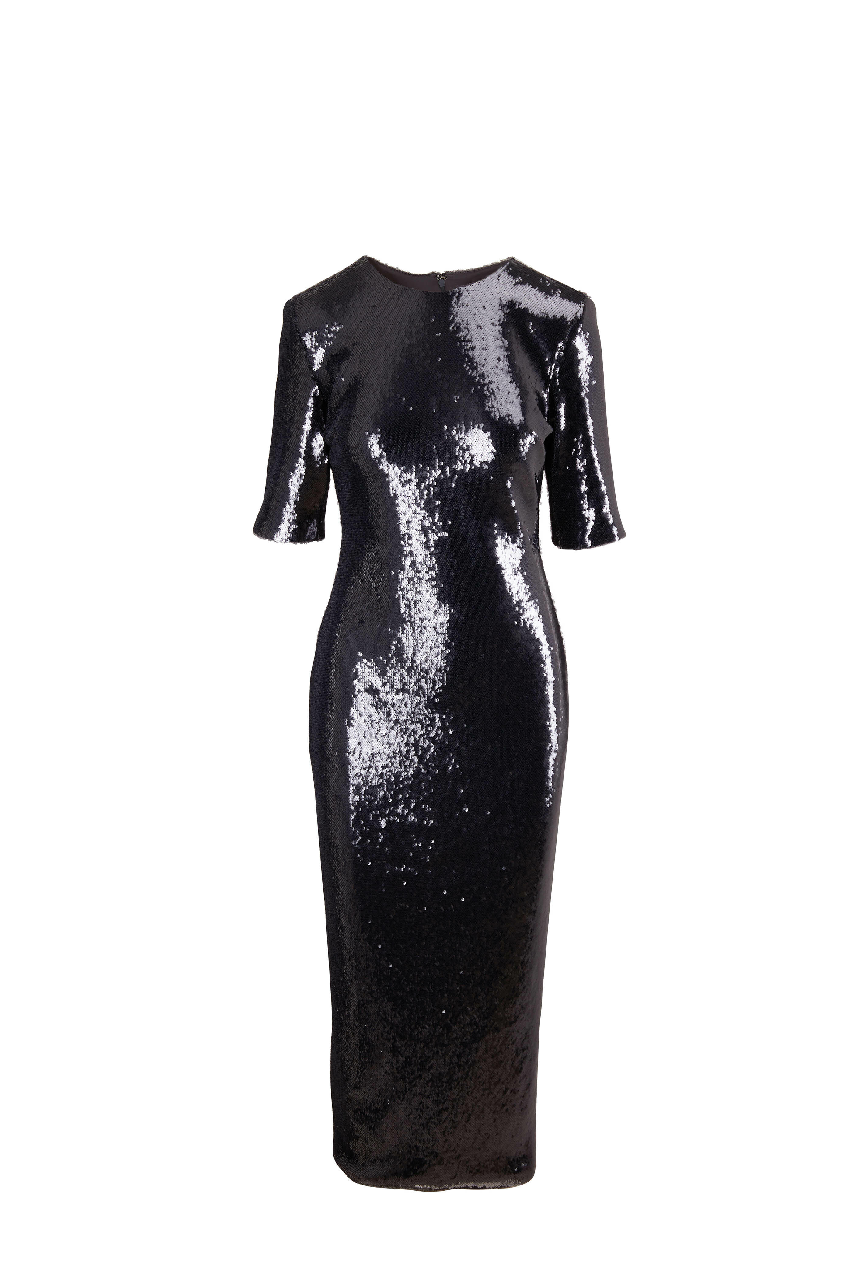 LaPointe - Charcoal Gray Stretch Sequin Elbow Sleeve Dress