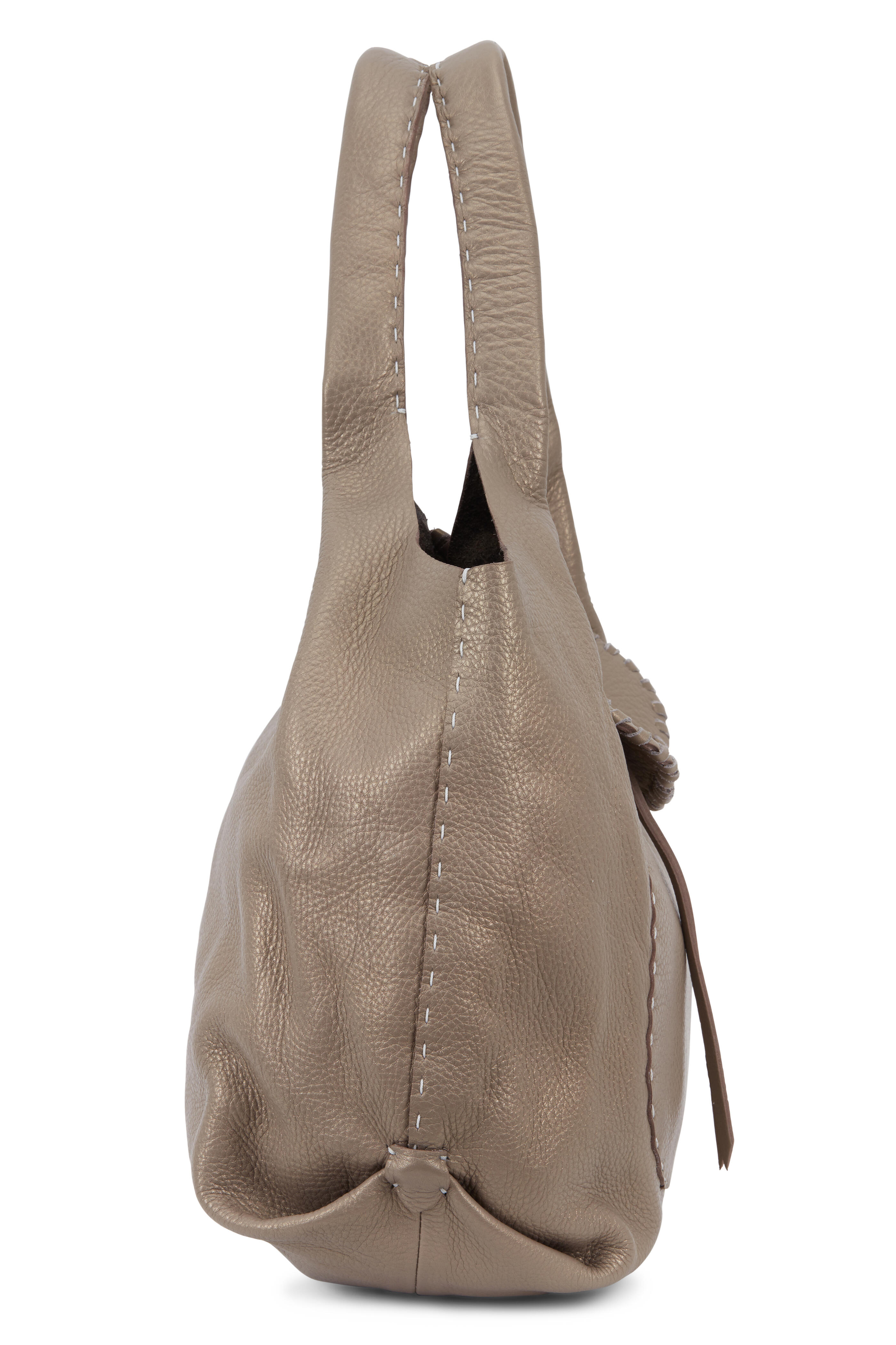 Henry Beguelin - Hippie Metallic Taupe Leather Hobo Bag
