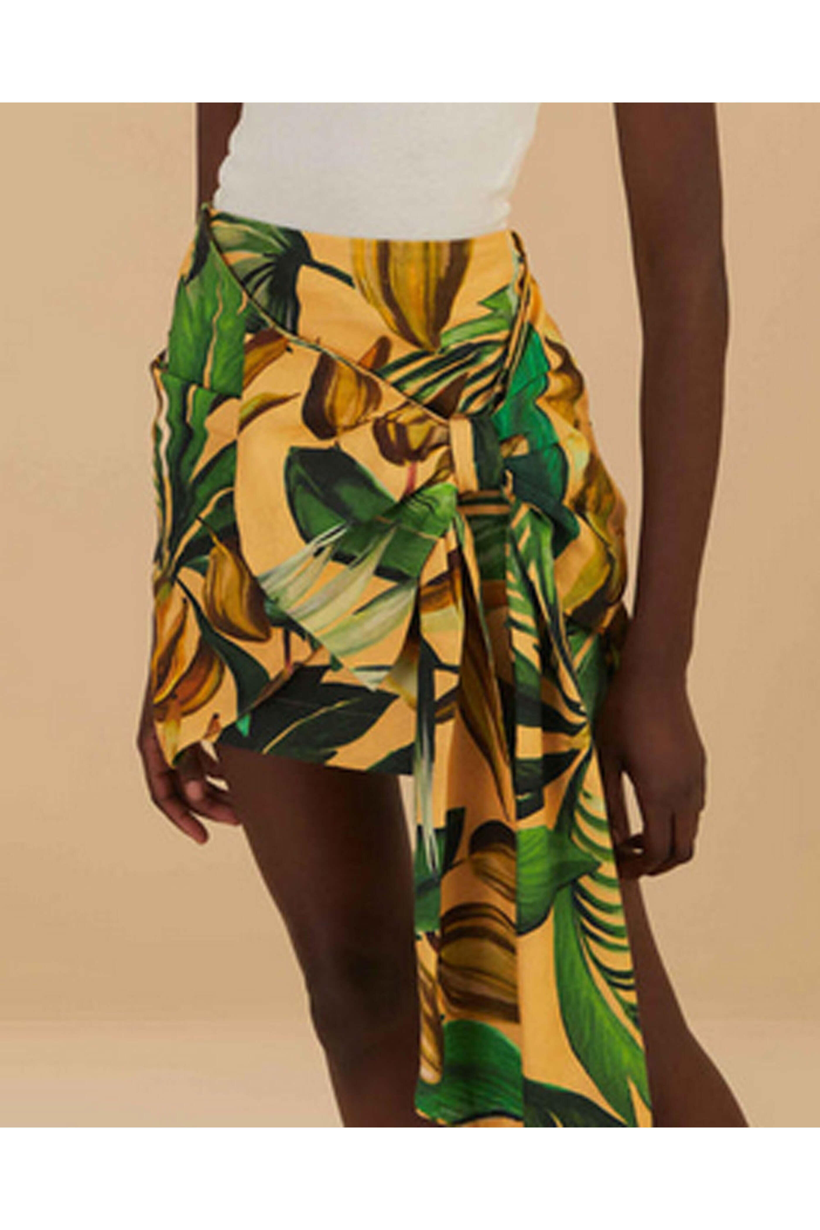 Farm Rio - Yellow Bananart Tie Gathering Mini Skirt