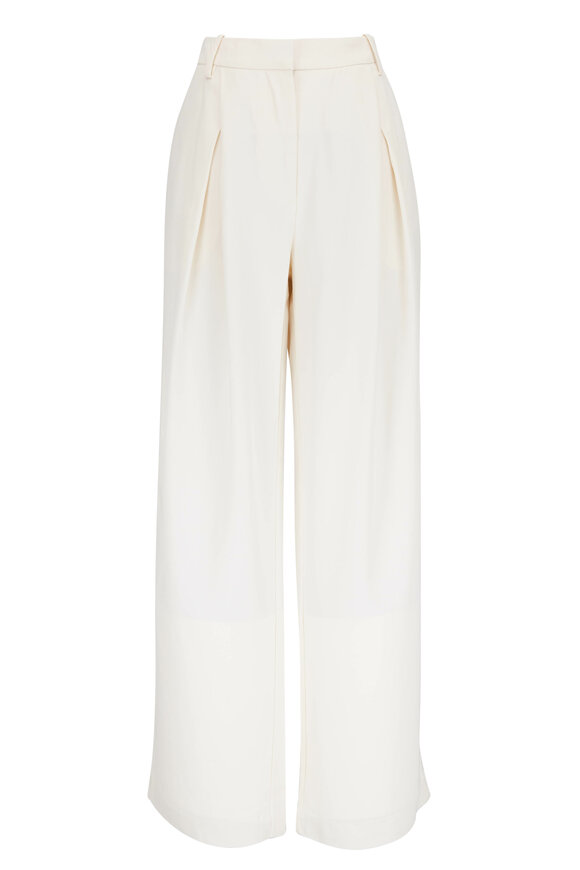 CO Collection - Ivory Pleated Wool Crepe Wide Leg Pant