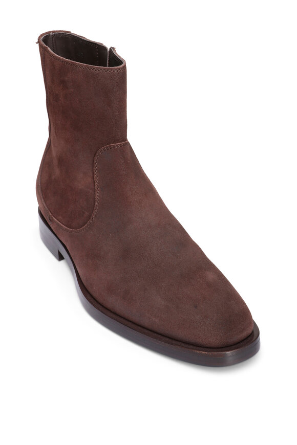 Brunello Cucinelli Chelsea Suede Mahogany Ankle Boot