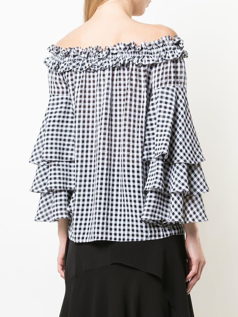 Michael Kors Collection - Black & White Gingham Off-The-Shoulder Top