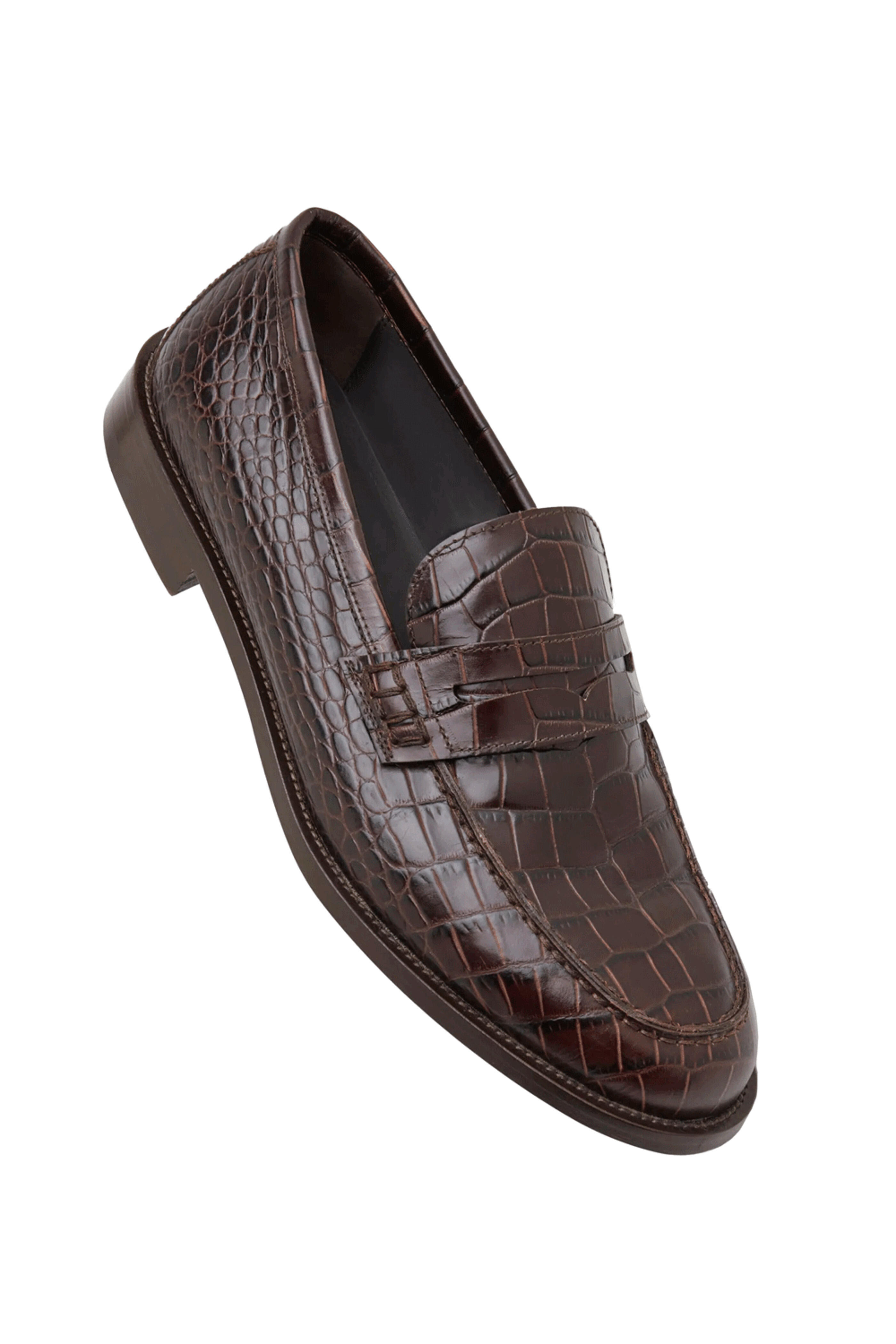 Manolo Blahnik - Embossed Croc Penny Loafer in Brown