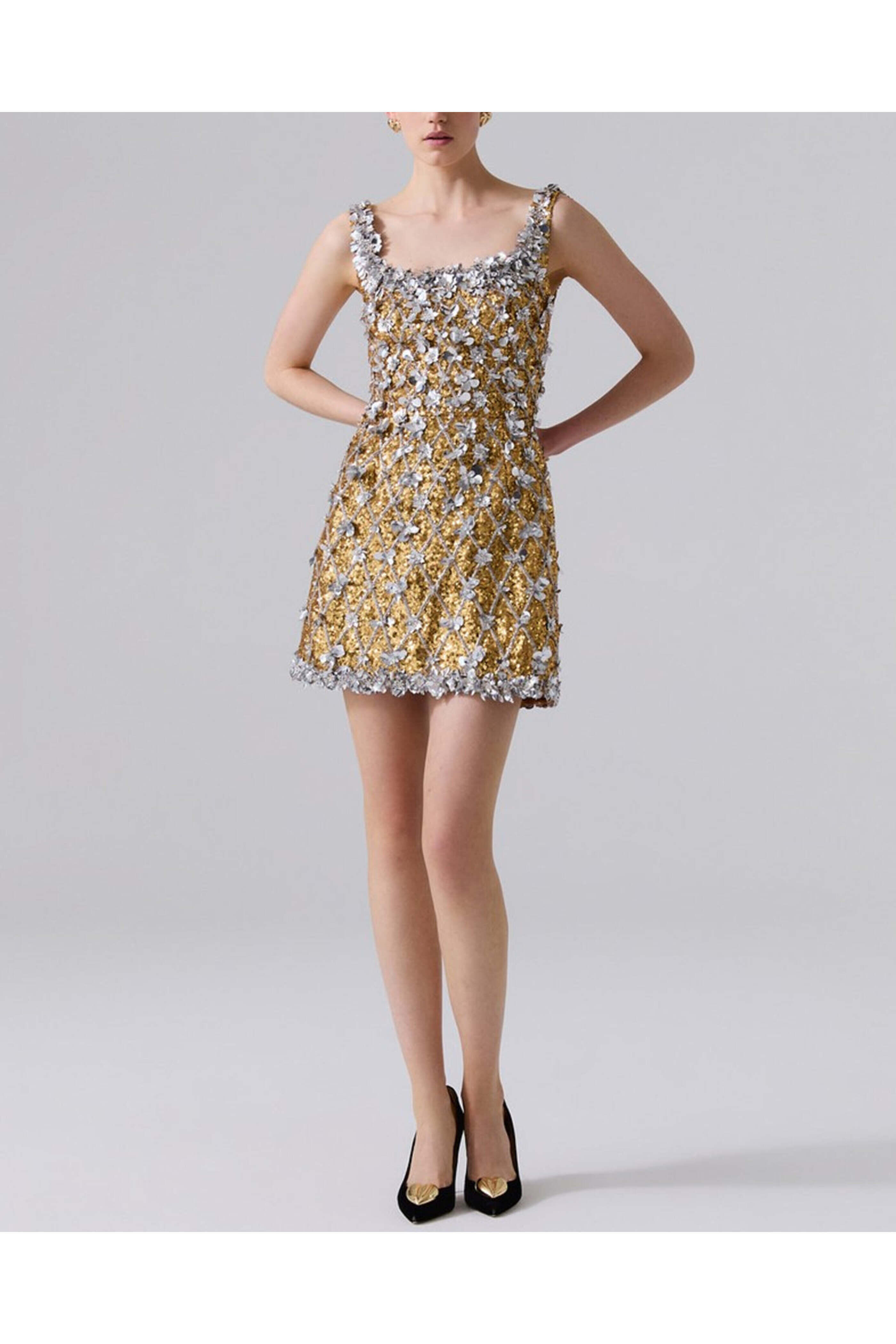 Carolina Herrera - Gold Sequin Embellished Mini Dress