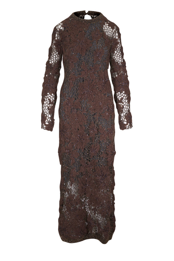 Brunello Cucinelli Brown Whispering Bloom Embroidered Knit Dress - view 1