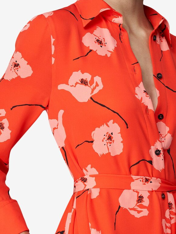 Carolina Herrera - Paprika Multi Silk Floral Tie Waist Shirt Dress