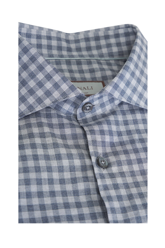 Canali Gray & White Check Cotton Sport Shirt - view 3