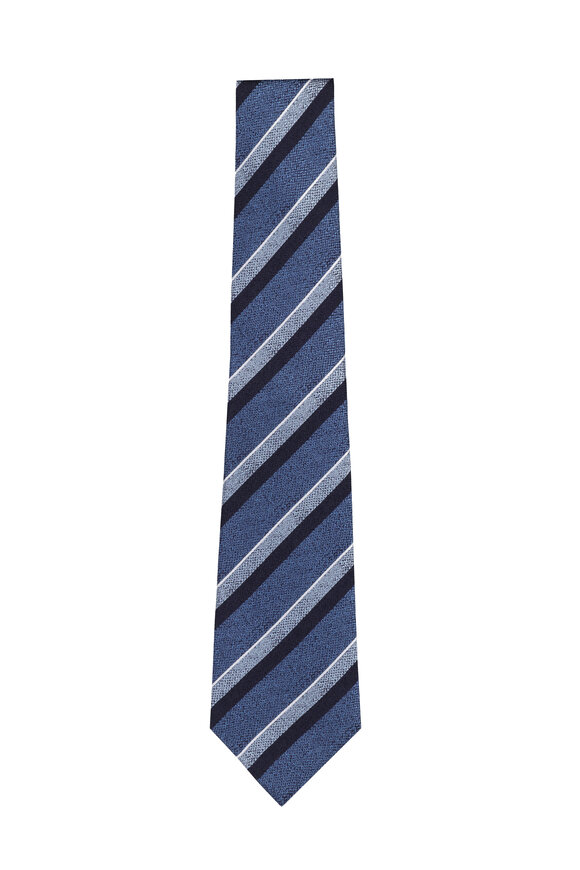 Kiton Multi Blue Stripe Silk Necktie