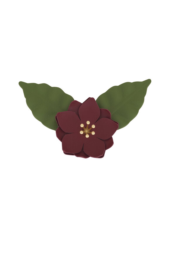 Loewe Burgundy Leather Flower Pin