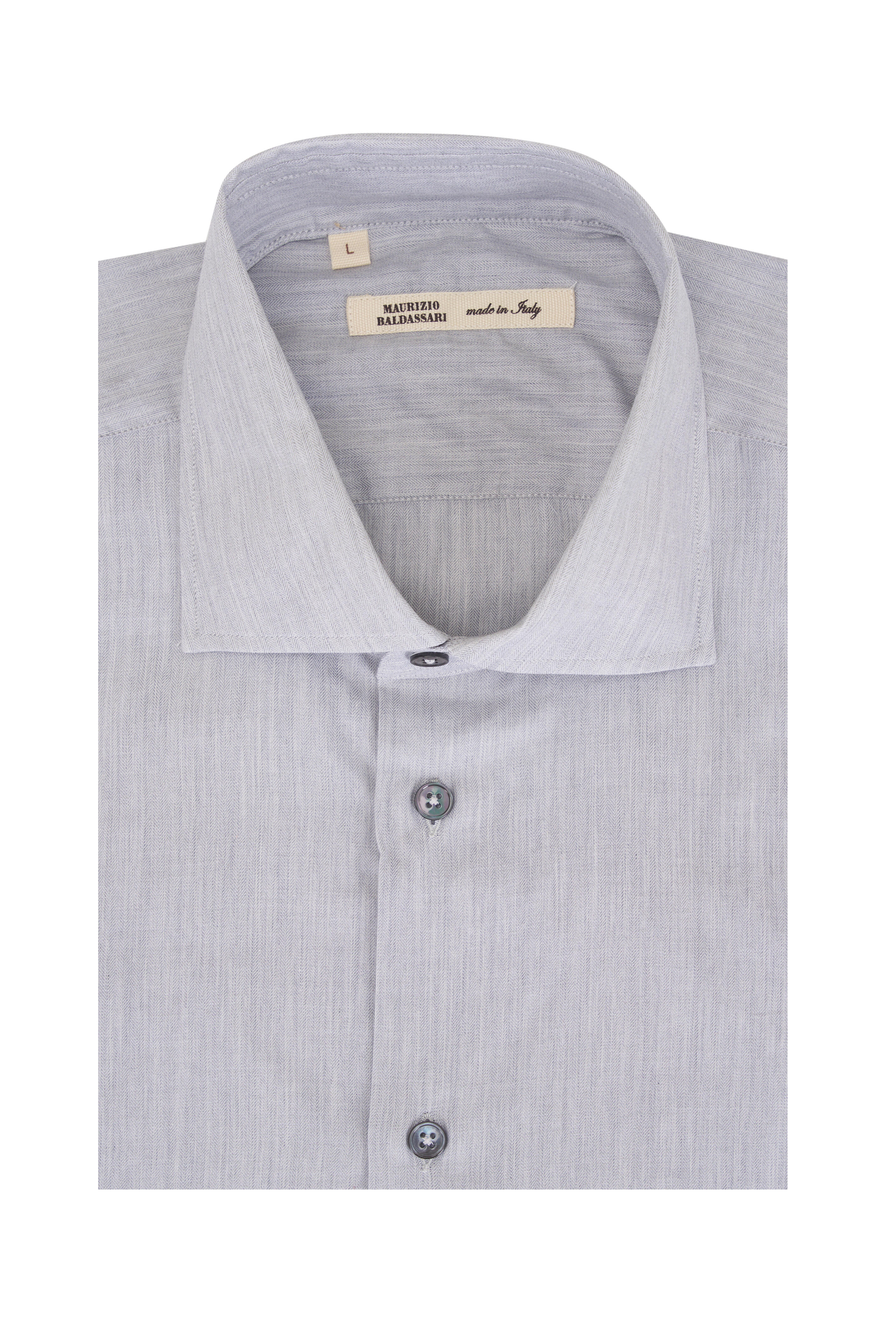 Maurizio Baldassari - Light Gray Herringbone Cotton Sport Shirt