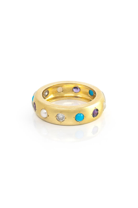 Jenna Blake 18k Gold Turquoise, Amethyst, & Diamond Gypsy Band