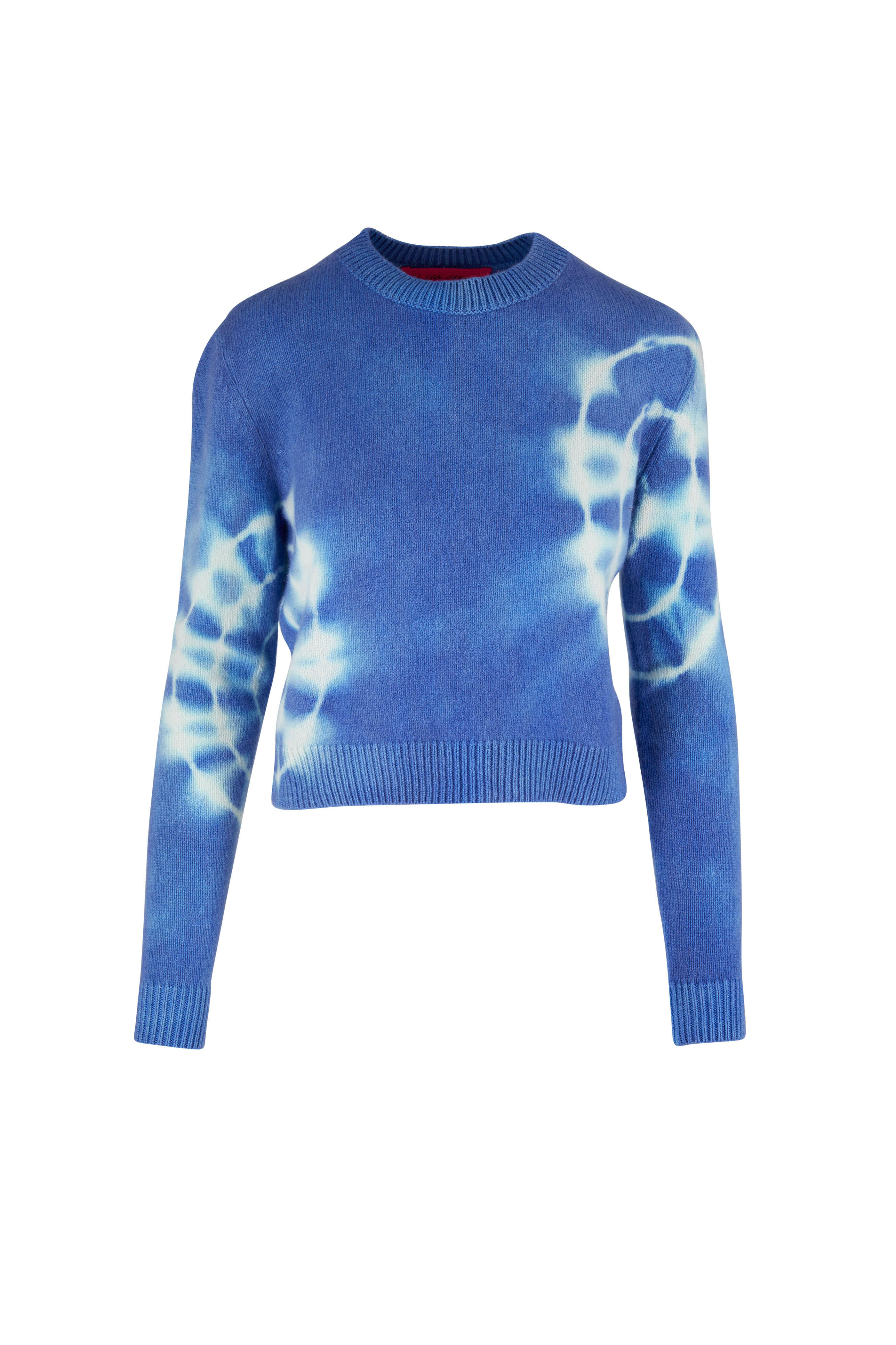 The Elder Statesman - Spiral City Ivory & Blue Jay Cashmere Crop Sweater