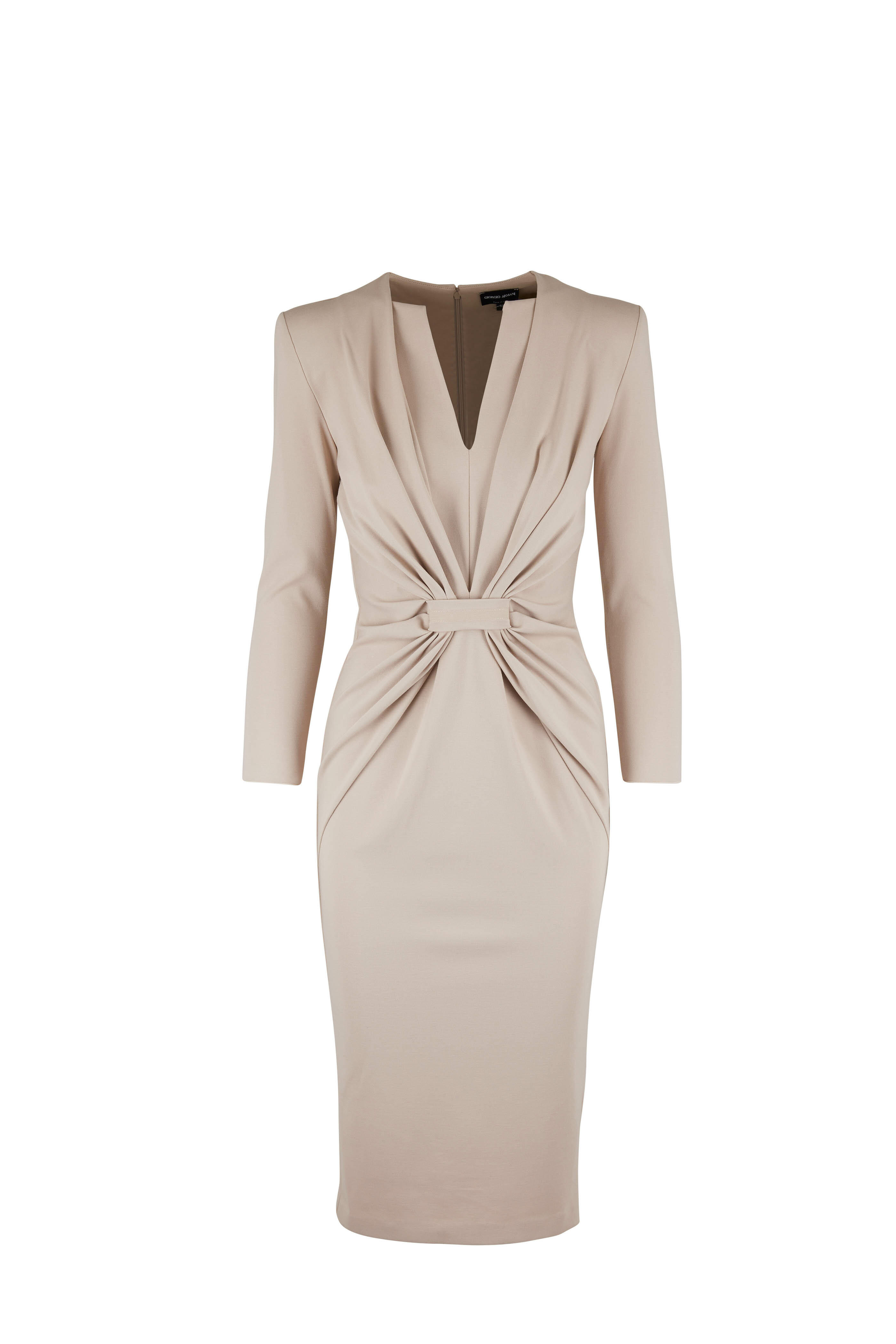 Giorgio Armani - Cream Milano Jersey Long Sleeve Dress