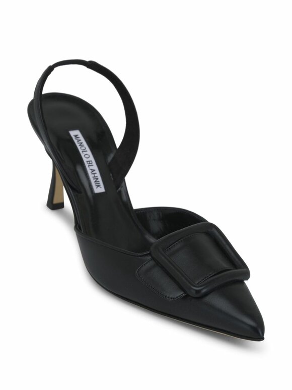 Manolo Blahnik - Maysli Black Leather Slingback, 70mm