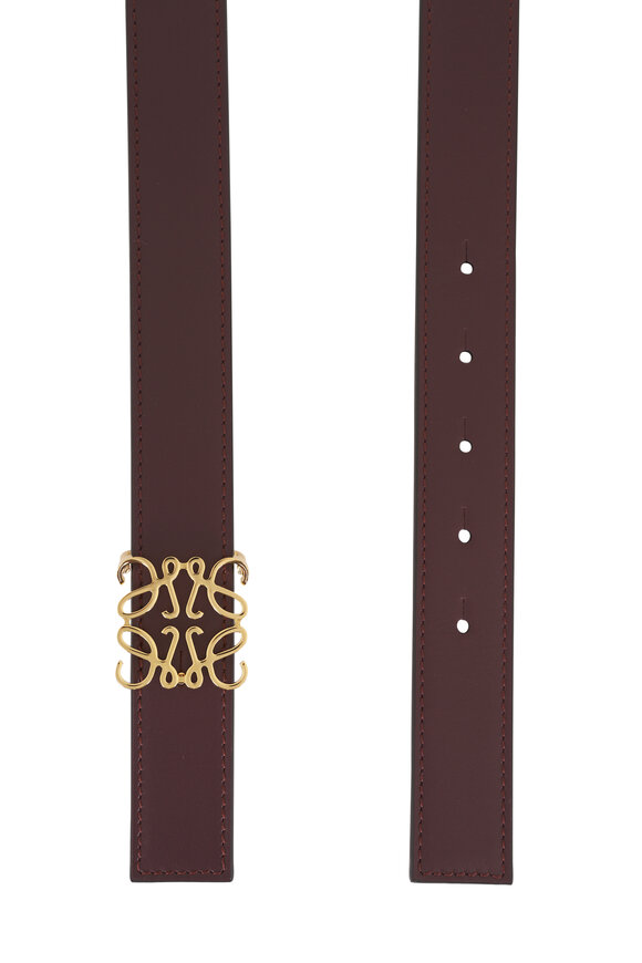 Loewe Burgundy & Gold Reversible Anagram Leather Belt - view 2