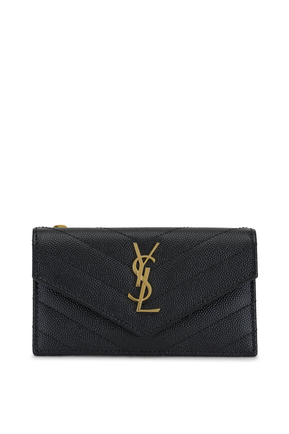 Saint Laurent Cassandre Matelassé Quilted Black Flap Card Case