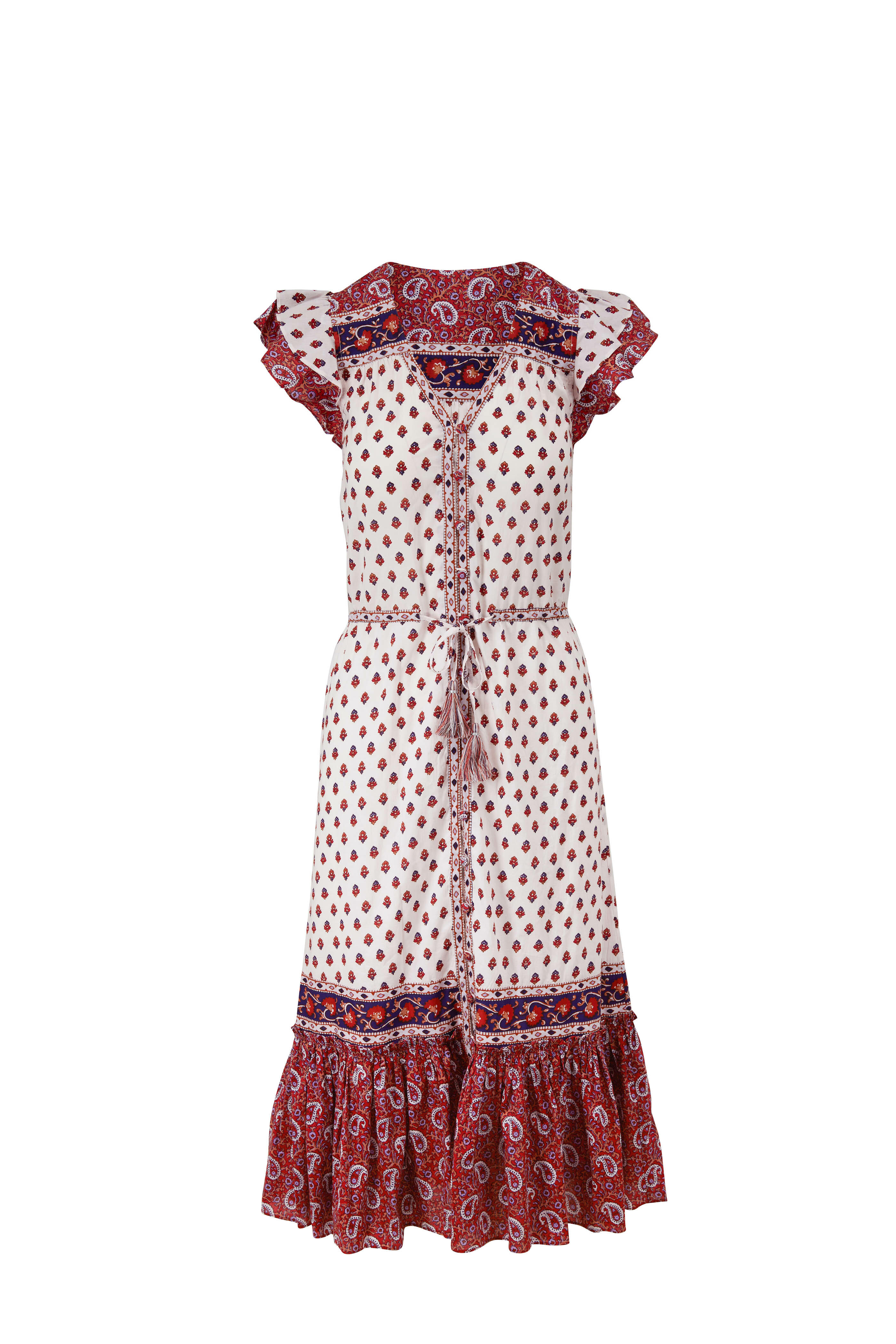 Veronica Beard - Tinza Multicolor Cotton Flutter Sleeve Dress