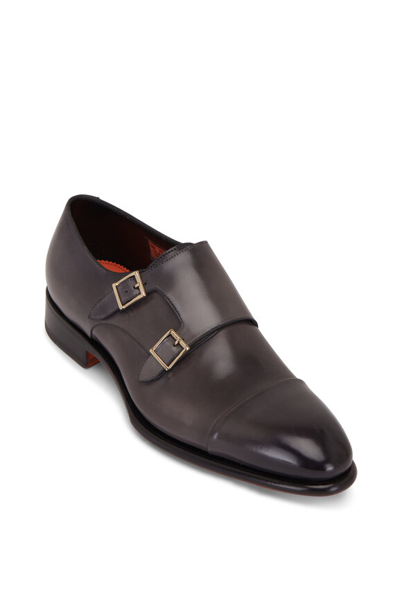 Santoni - Ira Gray Leather Double Monk Strap Shoe
