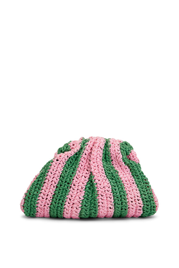 Maria La Rosa - Mini Game Pink & Green Stripe Woven Raffia Bag 