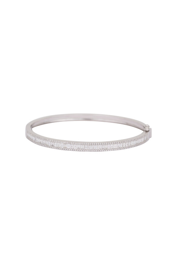 Kai Linz 14k White Gold White Baguette Diamond Bangle