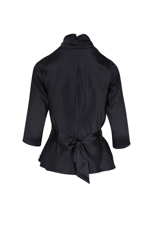 Peter Cohen Black Three Quarter Sleeve Heavy Satin Blouse - view 4