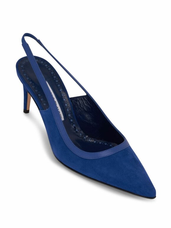 Manolo Blahnik - Alassa Blue Suede Slingback Pumps, 70mm