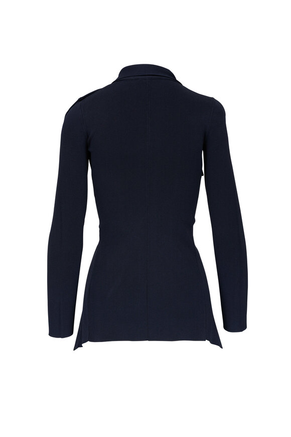 Scanlan Theodore - Navy Crepe Knit Draped Front Jacket 