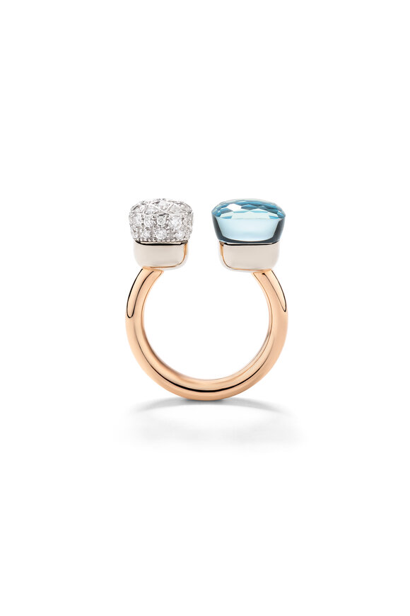 Pomellato 18k Rose Gold Blue Topaz & Diamond Nudo Ring - view 3