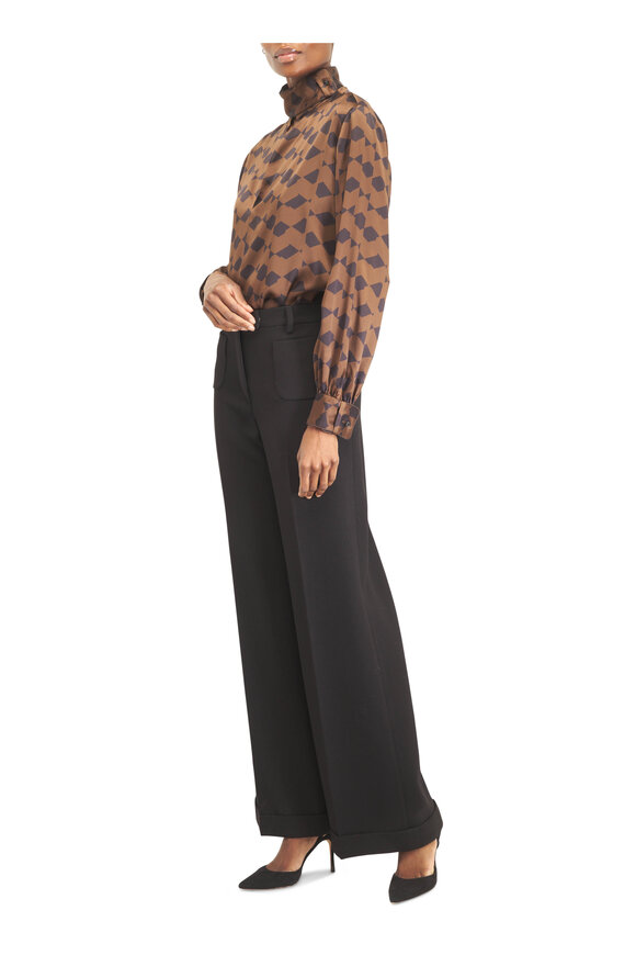 Kiton Black & Brown Print Keyhole Silk Blouse - view 2