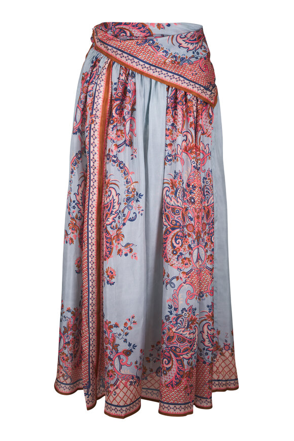 Zimmermann Aster Scarf Blue Multi Print Silk Midi Skirt - view 6