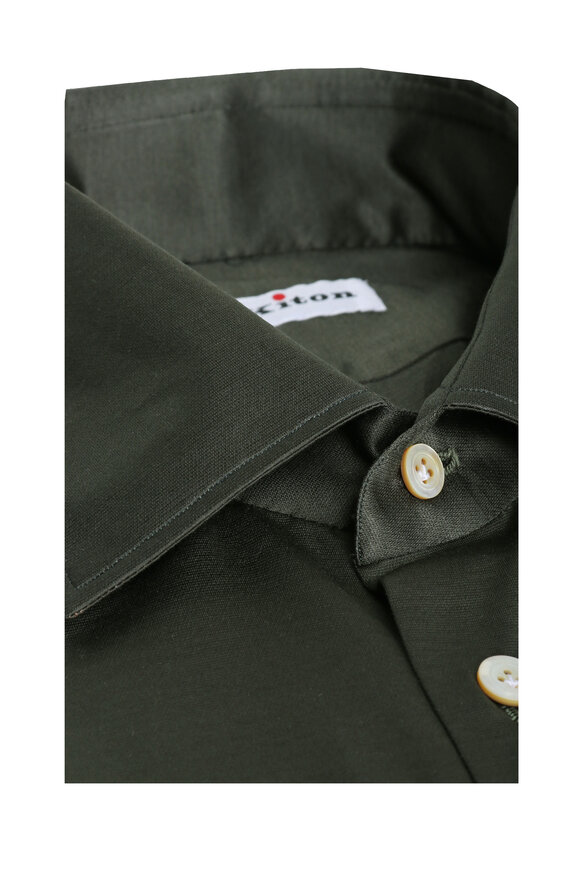Kiton Olive Green Cotton Sport Shirt - view 2