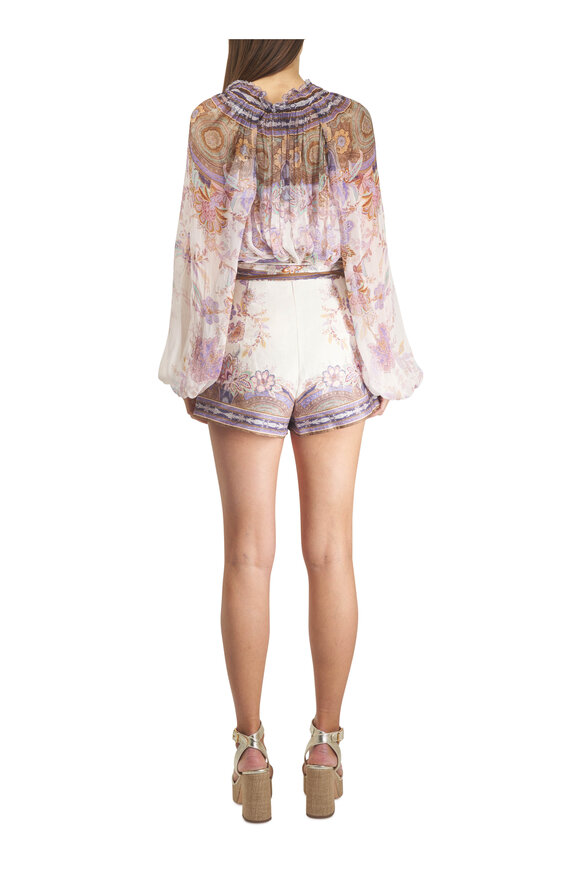 Zimmermann Luna Blue & Cream Scarf Tie Shorts - view 3