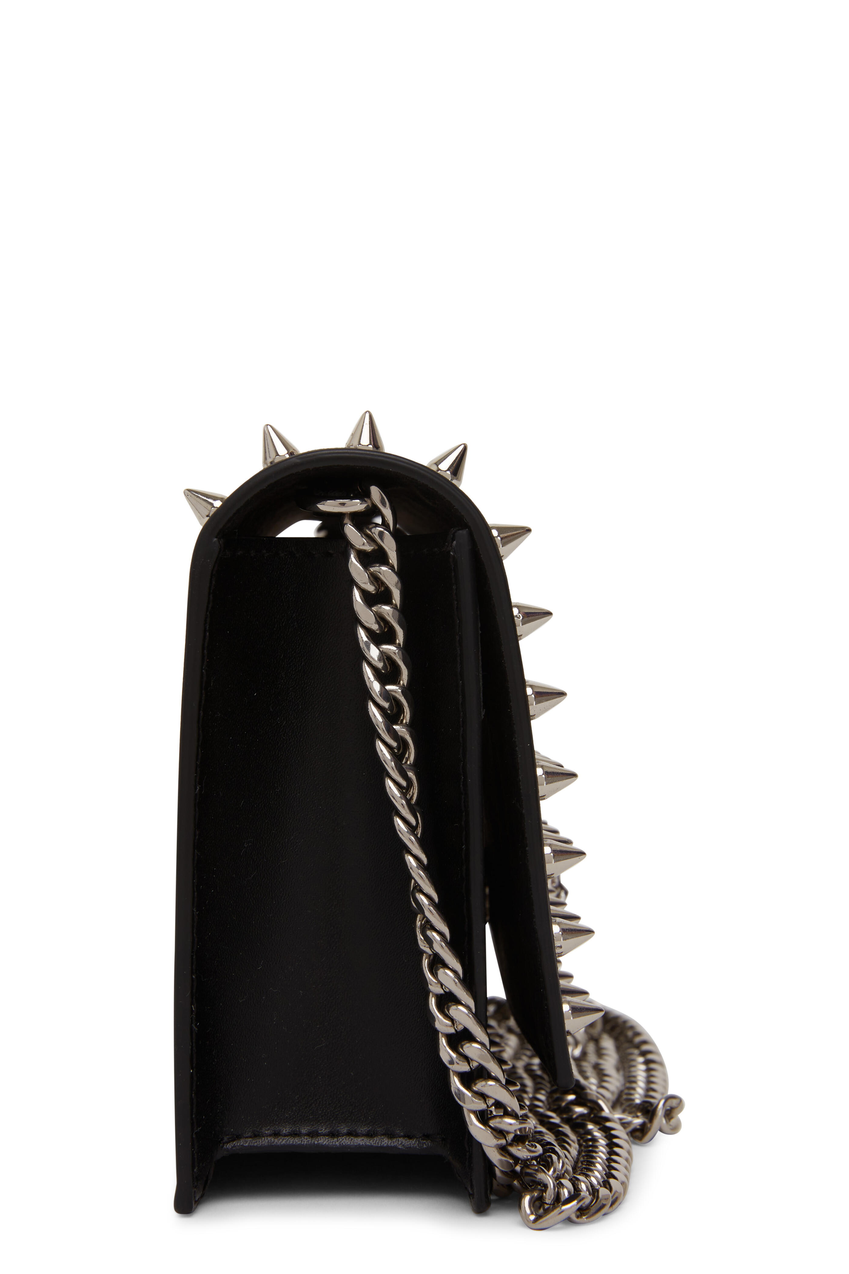 McQueen - Black Leather Spiked Mini Skull Bag