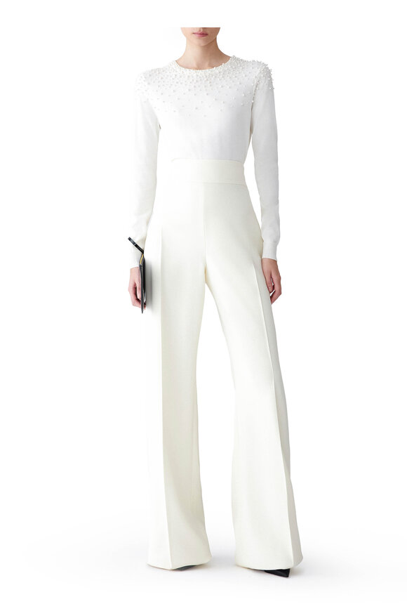 Carolina Herrera Ivory Pearl Embellished Sweater - view 2