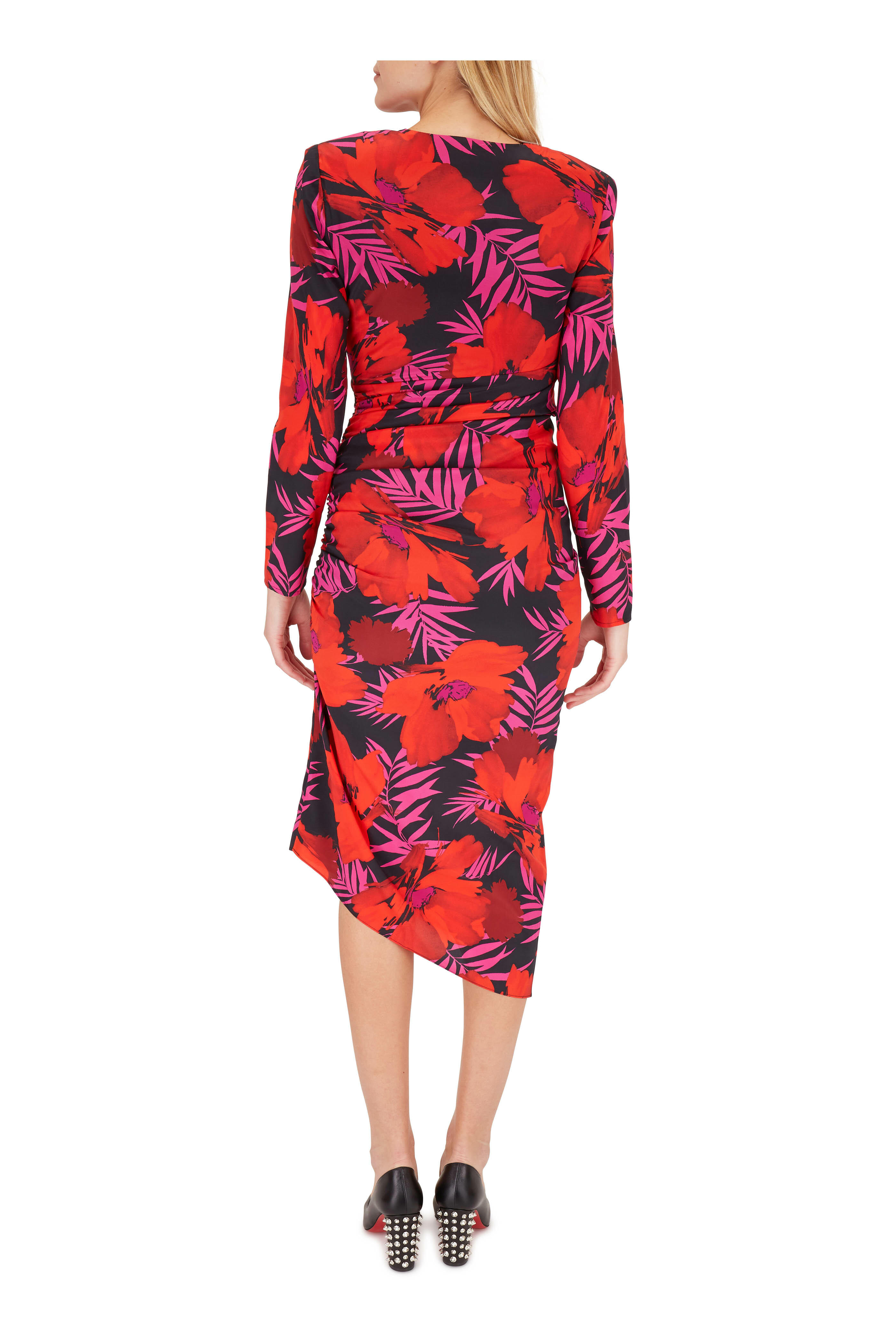 Veronica Beard - Alvaro Poppy Multi V-Neck Long Sleeve Dress