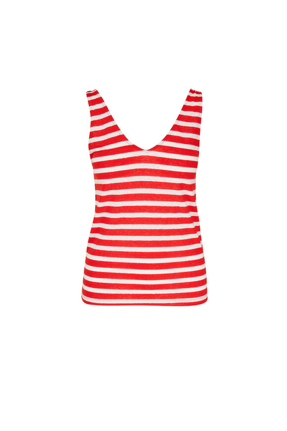 Majestic - Red & White Stripe Double V-Neck Tank